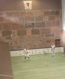 Wayne Spring on RHS playing on the Bidarray court with Robin Hollington